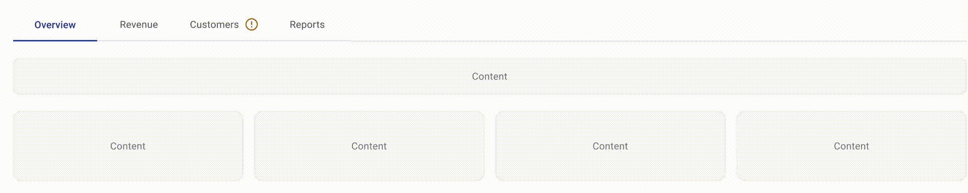 Tabs switching between related sections